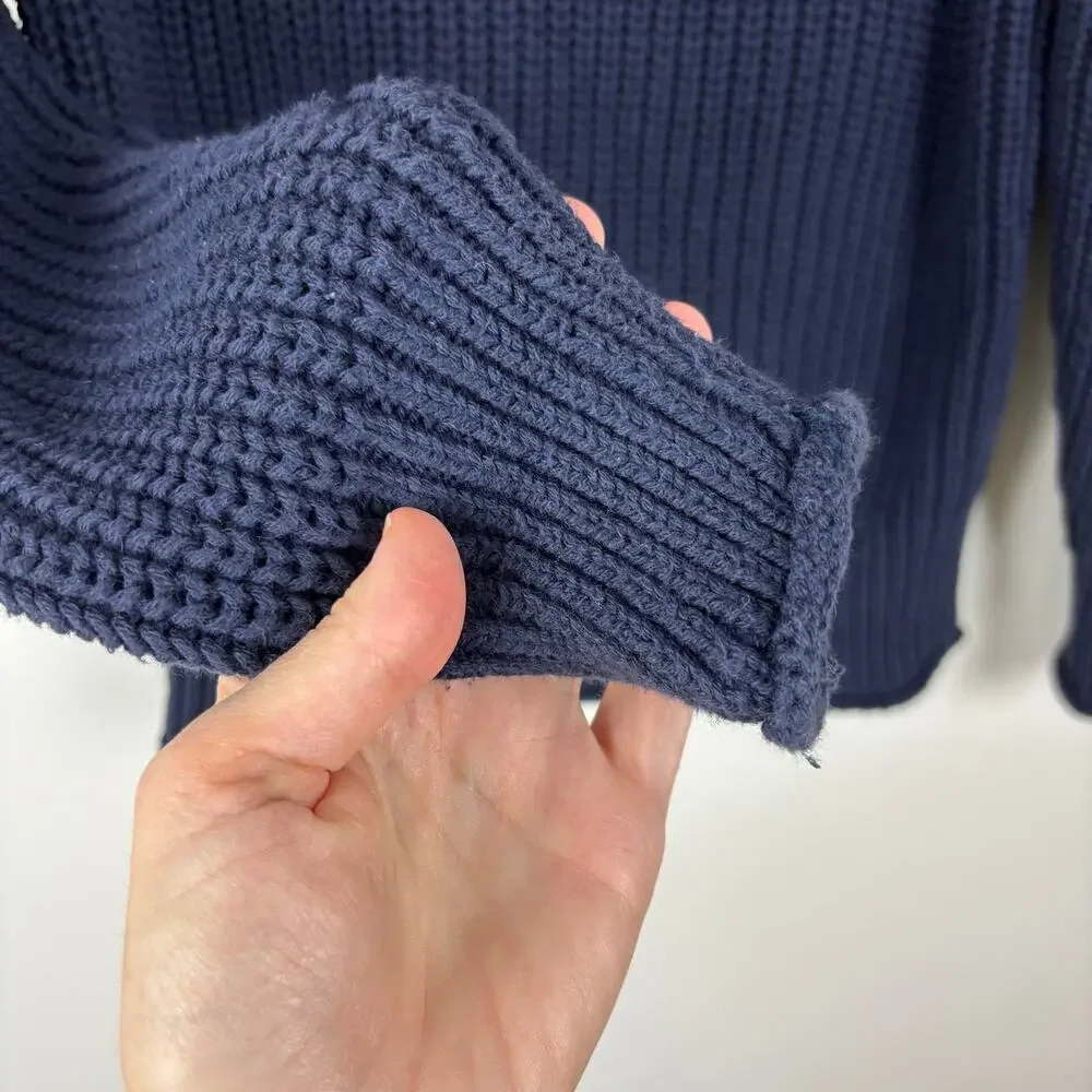 J. Crew Relaxed Rollneck Sweater Navy Blue Small Cotton BE159 2023